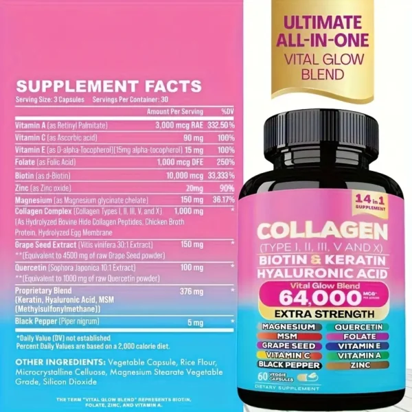 3 in 1 Types I, II, III, V and X - Biotin, Capillary Vitamin, Hyaluronic Acid - Supports - Image 4