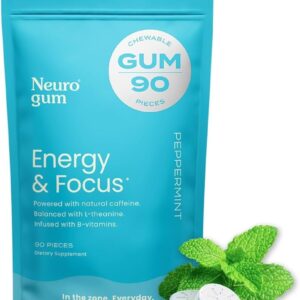 Energy Caffeine Mint Candies 90Pcs - Peppermint Flavor, L-Theanine & Vitamin B12 Gum