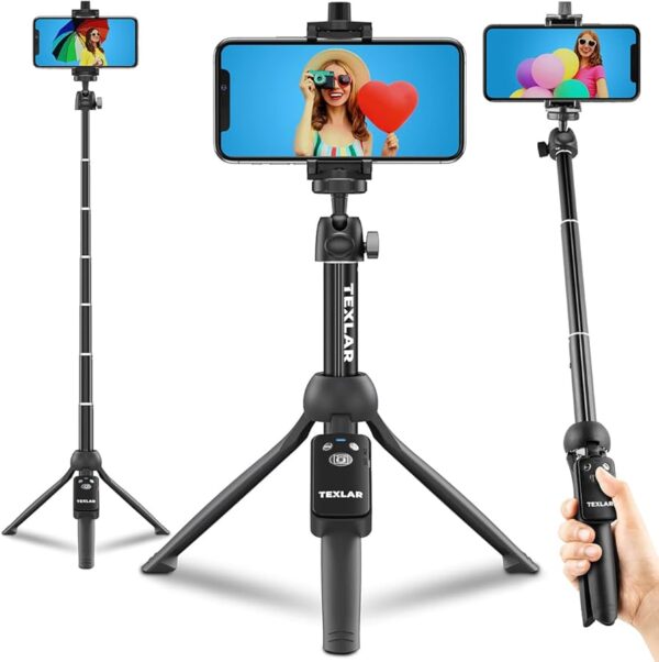 Portable Selfie Stick with Remote, Extendable Cell Phone Tripod for iPhone