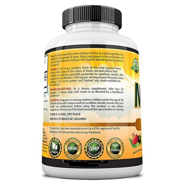 Organic Maca Root Powder Capsules 1000 mg With Ginseng Dietary Supplement - Image 2