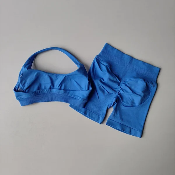DFYNE Sexy Halter Neck Beautiful Back High Waist Peach Sports Bras Shorts Suit - Image 8