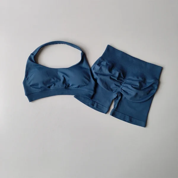 DFYNE Sexy Halter Neck Beautiful Back High Waist Peach Sports Bras Shorts Suit - Image 15