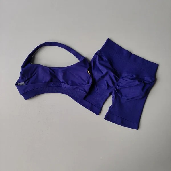 DFYNE Sexy Halter Neck Beautiful Back High Waist Peach Sports Bras Shorts Suit - Image 10