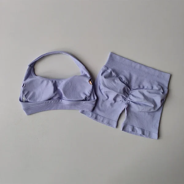 DFYNE Sexy Halter Neck Beautiful Back High Waist Peach Sports Bras Shorts Suit - Image 2