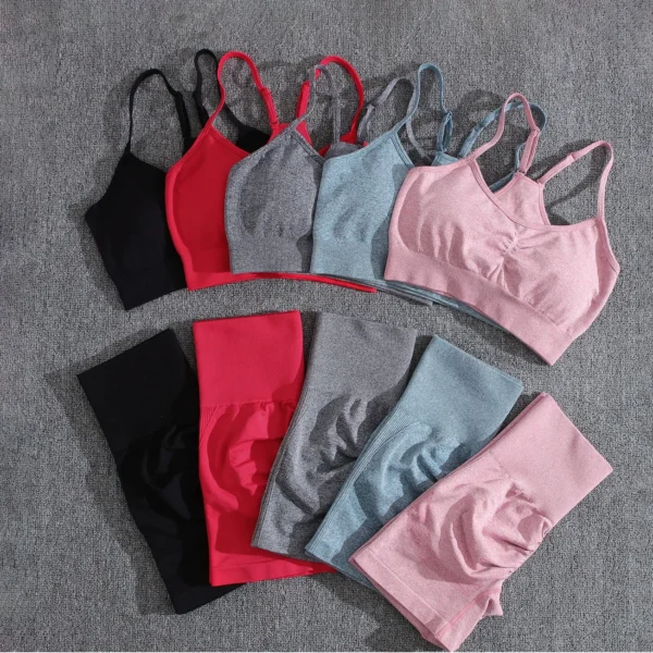 Fitness Yoga Set Women Sports Push Bra Gym Suit High Waist Seamless - Image 2
