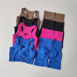 Women 2 PCS Seamless Yoga Set Sexy Sport Bra + High Waist Sports Shorts Gym