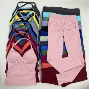 DFYNE 2 Pieces Set Impact Leggings Set Women Backless Tank Tops High Waist Scrunch