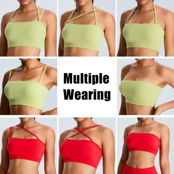 2Pcs Pad Seamless Strapless Sports Bra Yoga Set Female Workout Shorts - Image 2