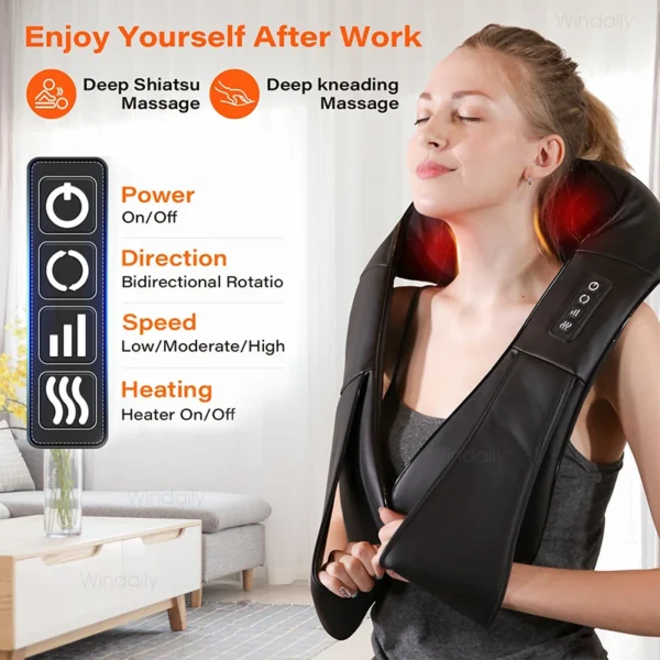 4D Shiatsu Neck and Shoulder Massager With Heat Electric Back Massagers - Image 4