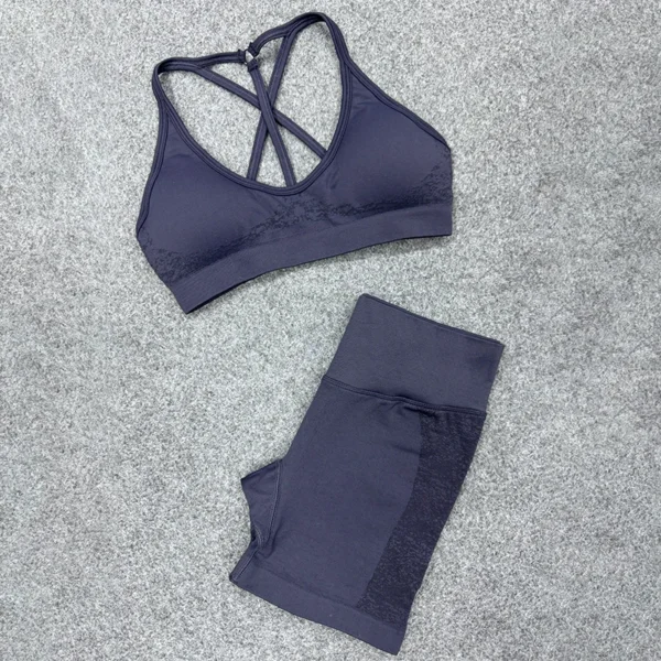 GYM DFYNE 2 Pieces Women's Seamless Yoga Shorts Sets Sportswear Sleeveless Gym - Image 3