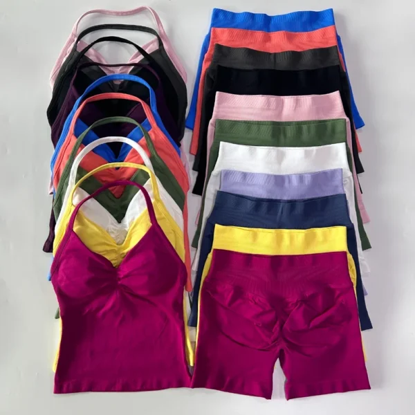 DFYNE 2 Pieces Impact Sports Set Women Backless Tank Yoga Tops High Waist Scrunch