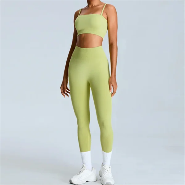 2Pcs Pad Seamless Strapless Sports Bra Yoga Set Female Workout Shorts - Image 5