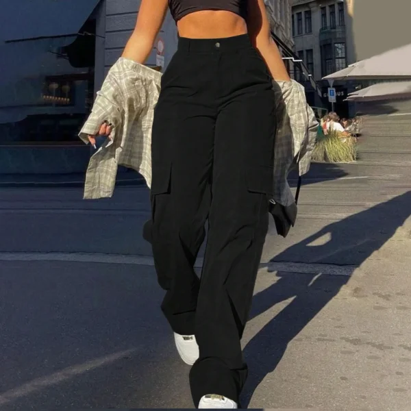 2024 Fashion Harajuku Cotton Linen Trousers Stretch Twill High Waisted Wide - Image 2