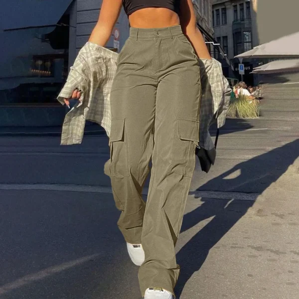 2024 Fashion Harajuku Cotton Linen Trousers Stretch Twill High Waisted Wide - Image 4
