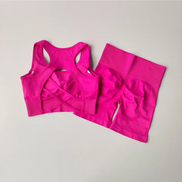 Women 2 PCS Seamless Yoga Set Sexy Sport Bra + High Waist Sports Shorts Gym - Image 6