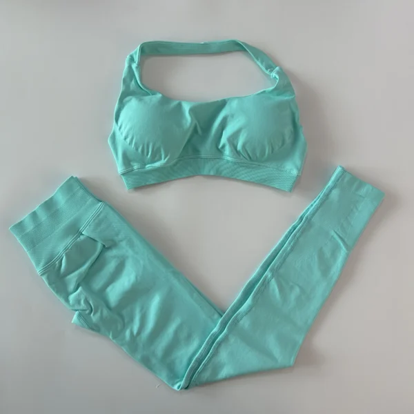 DFYNE 2 Pieces Seamless Impact Yoga Set Halter Sports Bra Tops Women High Waist - Image 4