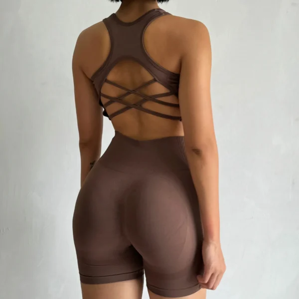 Women 2 PCS Seamless Yoga Set Sexy Sport Bra + High Waist Sports Shorts Gym - Image 4