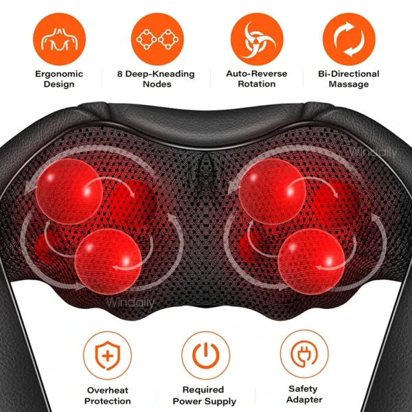 4D Shiatsu Neck and Shoulder Massager With Heat Electric Back Massagers - Image 2