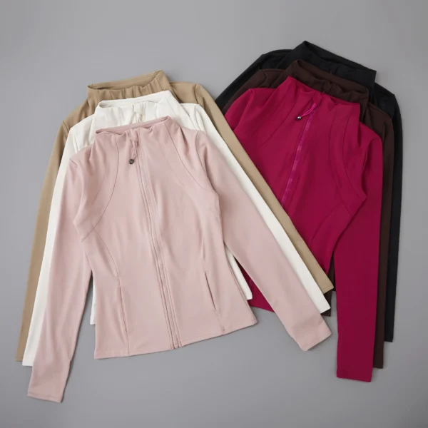 Long Sleeve sport fitness yoga clothing womens fitness crop top coat outfits