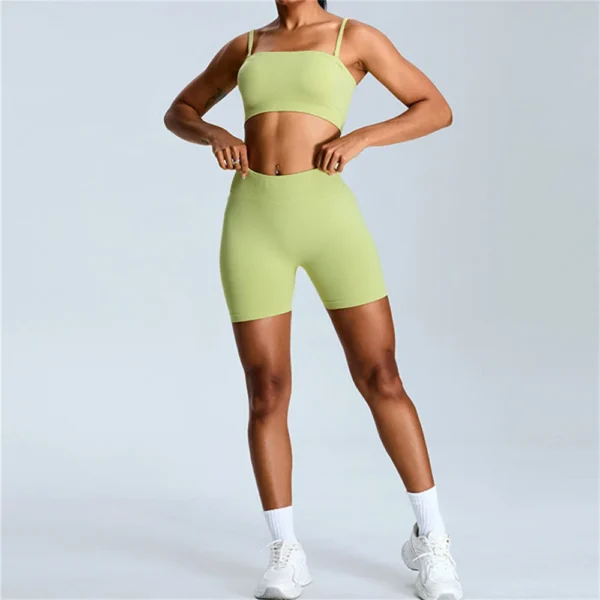 2Pcs Pad Seamless Strapless Sports Bra Yoga Set Female Workout Shorts - Image 4