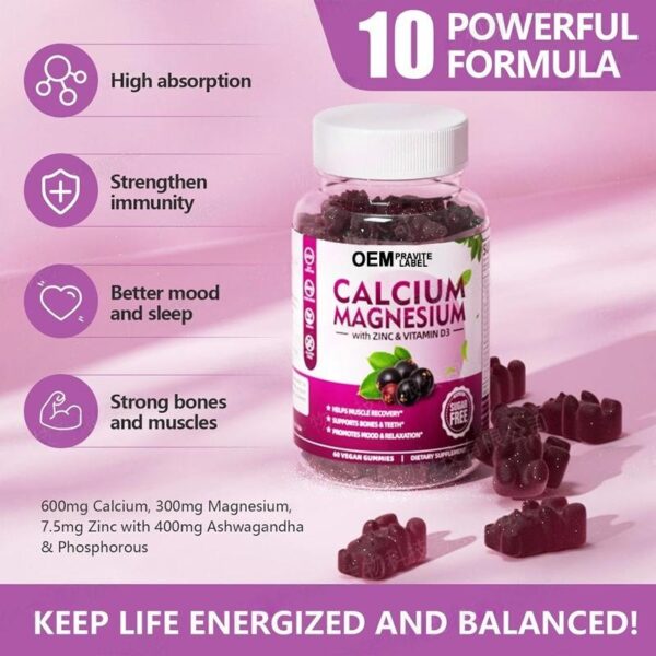 Pure Black Calcium Magnesium Gummies Double Strength Immune Support Gummy - Image 2